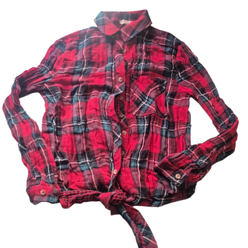 In Loom Red and Black Plaid Button-Up Shirt
